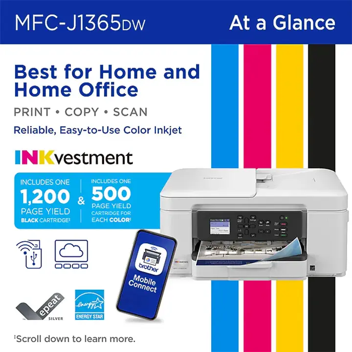 brother inkvestment mfc j1365dw wireless color all in one inkjet printer, best for home office brother inkvestment mfc j1365dw wireless color all in one inkjet printer, best for home office