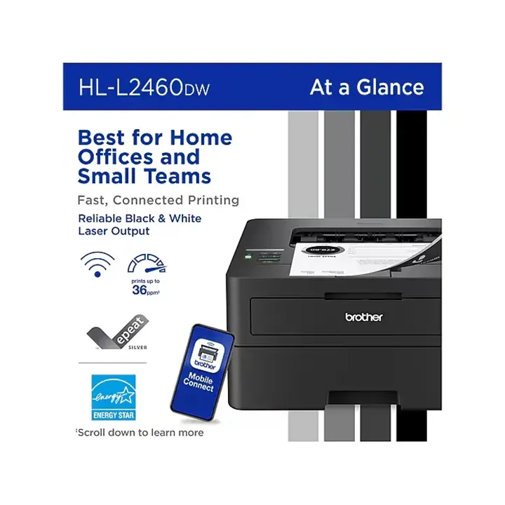 brother hl l2460dw compact wireless black & white laser printer, single function, print, refresh subscription ready brother hl l2460dw compact wireless black & white laser printer, single function, print, refresh subscription ready