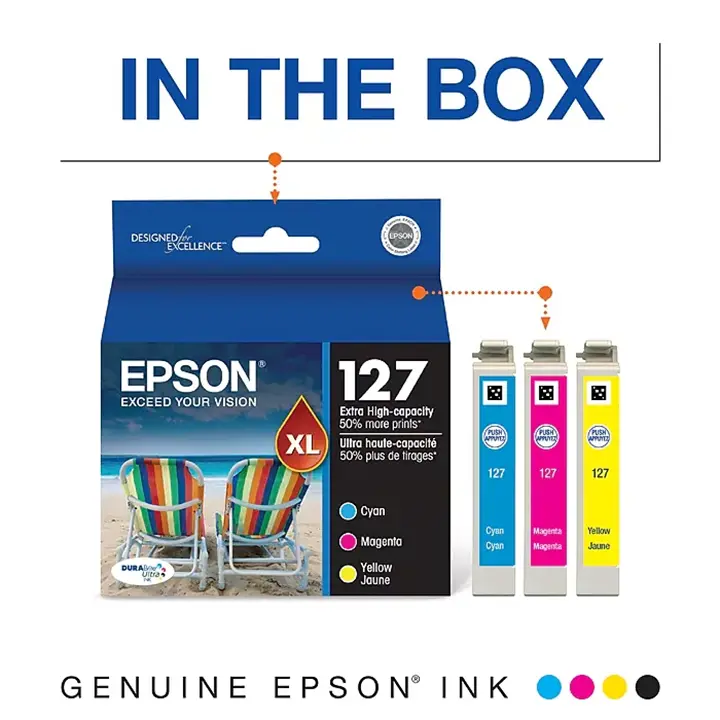 epson t127 cyan/magenta/yellow extra high yield ink cartridge, 3/pack epson t127 cyan/magenta/yellow extra high yield ink cartridge, 3/pack
