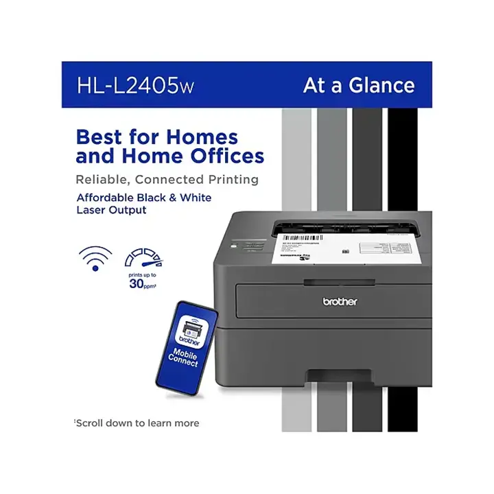 brother hl l2405w compact wireless black & white laser printer, single function, print, refresh subscription ready brother hl l2405w compact wireless black & white laser printer, single function, print, refresh subscription ready