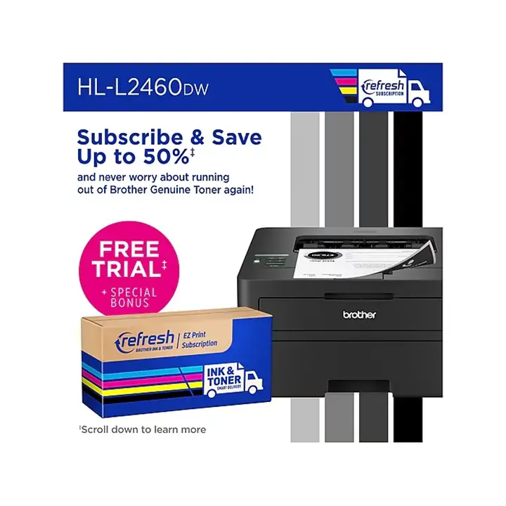 brother hl l2460dw compact wireless black & white laser printer, single function, print, refresh subscription ready brother hl l2460dw compact wireless black & white laser printer, single function, print, refresh subscription ready