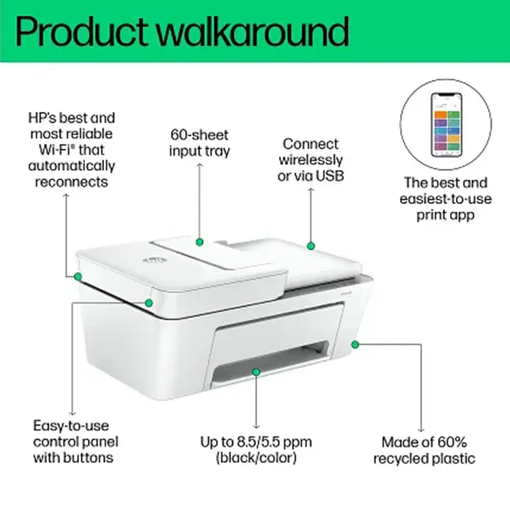 hp deskjet 4255e all in one printer with 3 months of instant ink for free with hp+, ai enabled