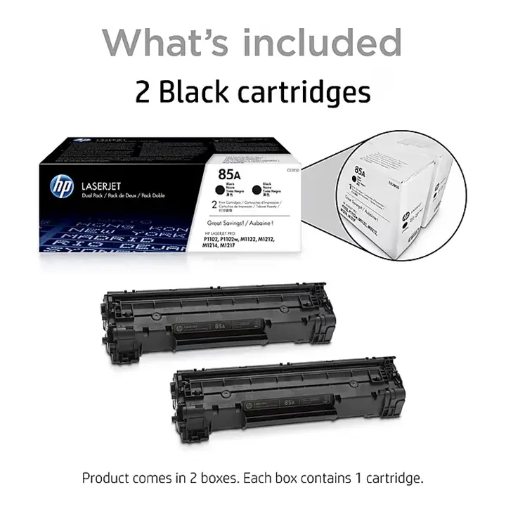 hp 85a black standard yield toner cartridge, 2/pack (ce285d) hp 85a black standard yield toner cartridge, 2/pack (ce285d)