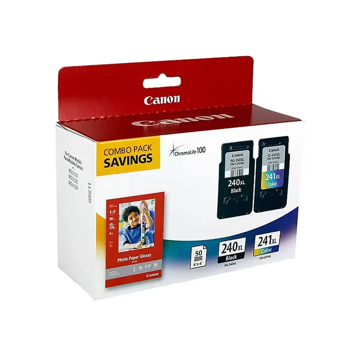 canon 240xl/241xl black and tri color high yield ink cartridge, 2/pack with 4x6 photo paper (5206b005) canon 240xl/241xl black and tri color high yield ink cartridge, 2/pack with 4x6 photo paper (5206b005)